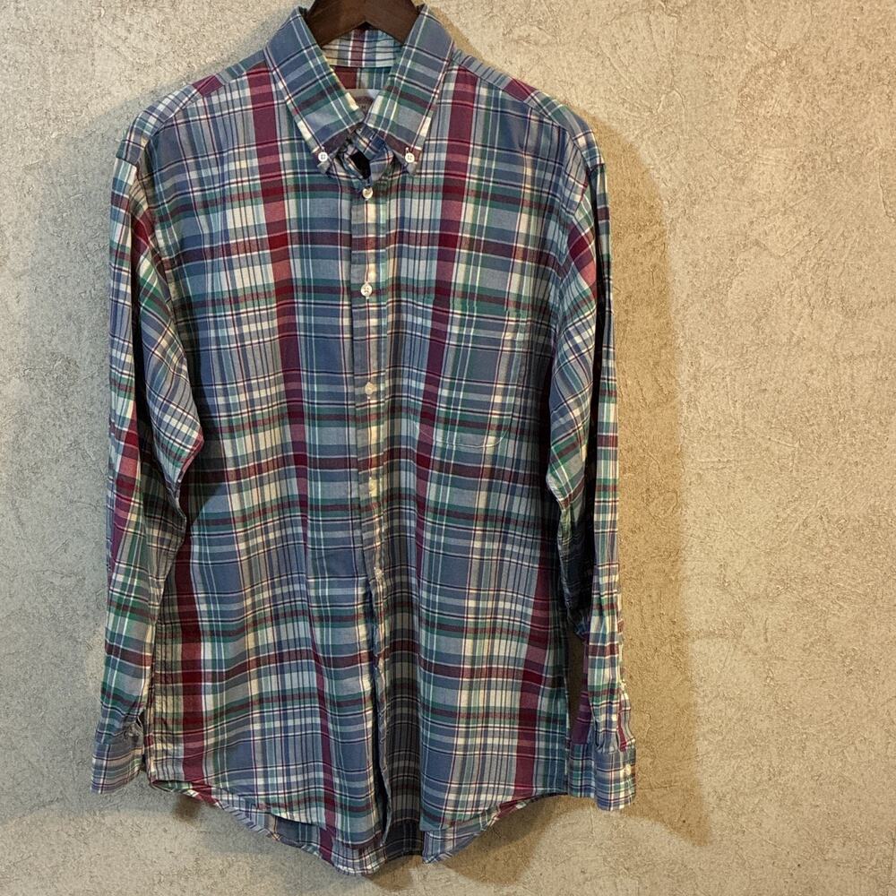 Brooks Brothers Original Polo Shirt Mens M Madras Plaid Button Down Long Sleeve